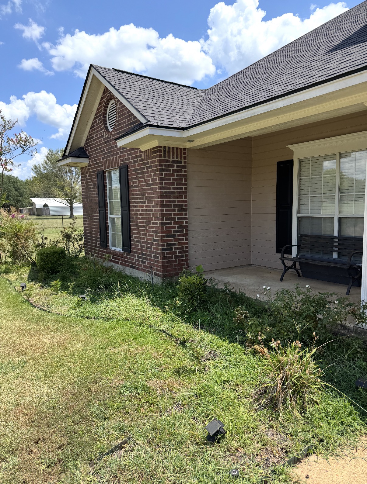 Foundation bed cleanup & fresh mulch — before