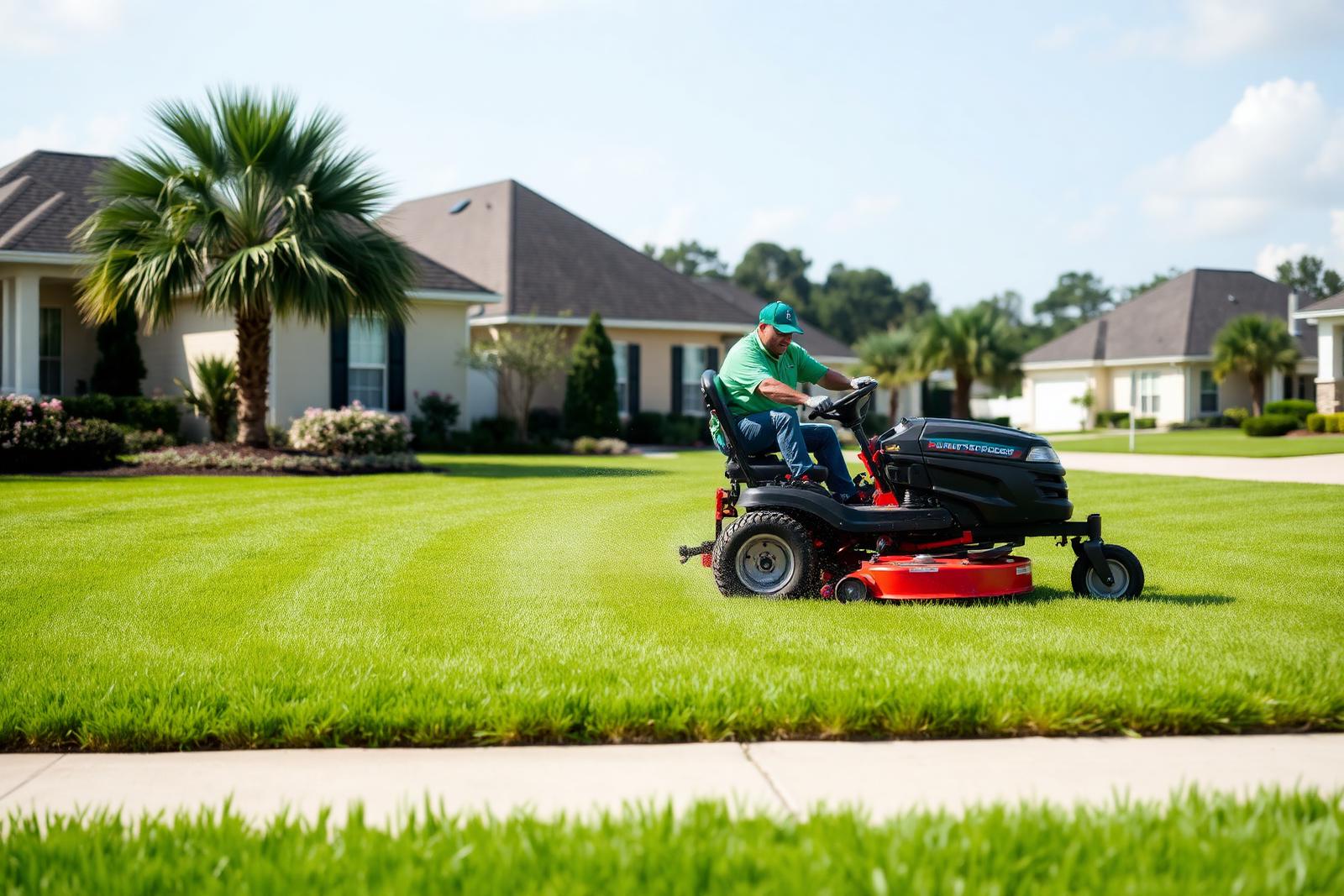 Liles Services crew mowing a residential lawn in Louisiana
